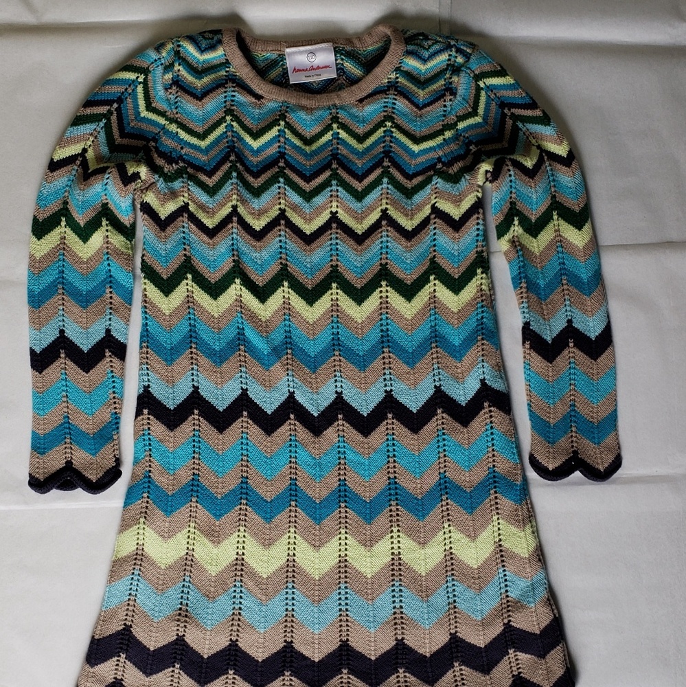 Hanna Anderson Fall Winter Knit Eyelet Dress Sz 5